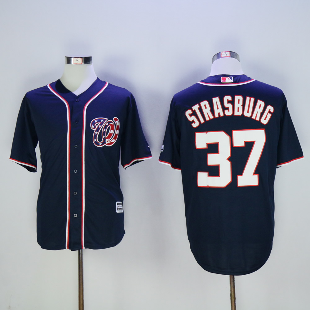 Men Washington Nationals #37 Strasburg Blue MLB Jerseys